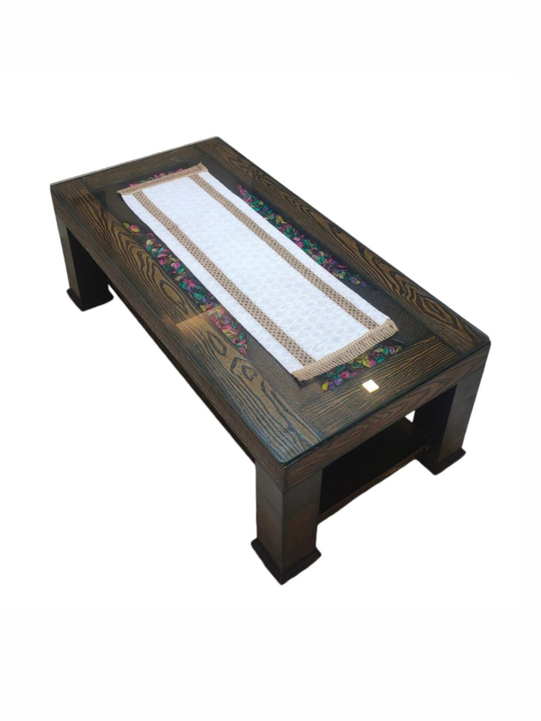 MONKDECOR White & Brown Self Design Center Table Runner