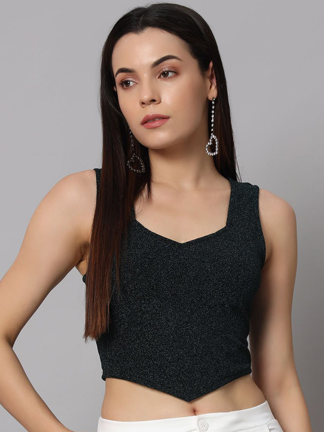 VAARARO Green & Silver Sweetheart Neck Crop Top