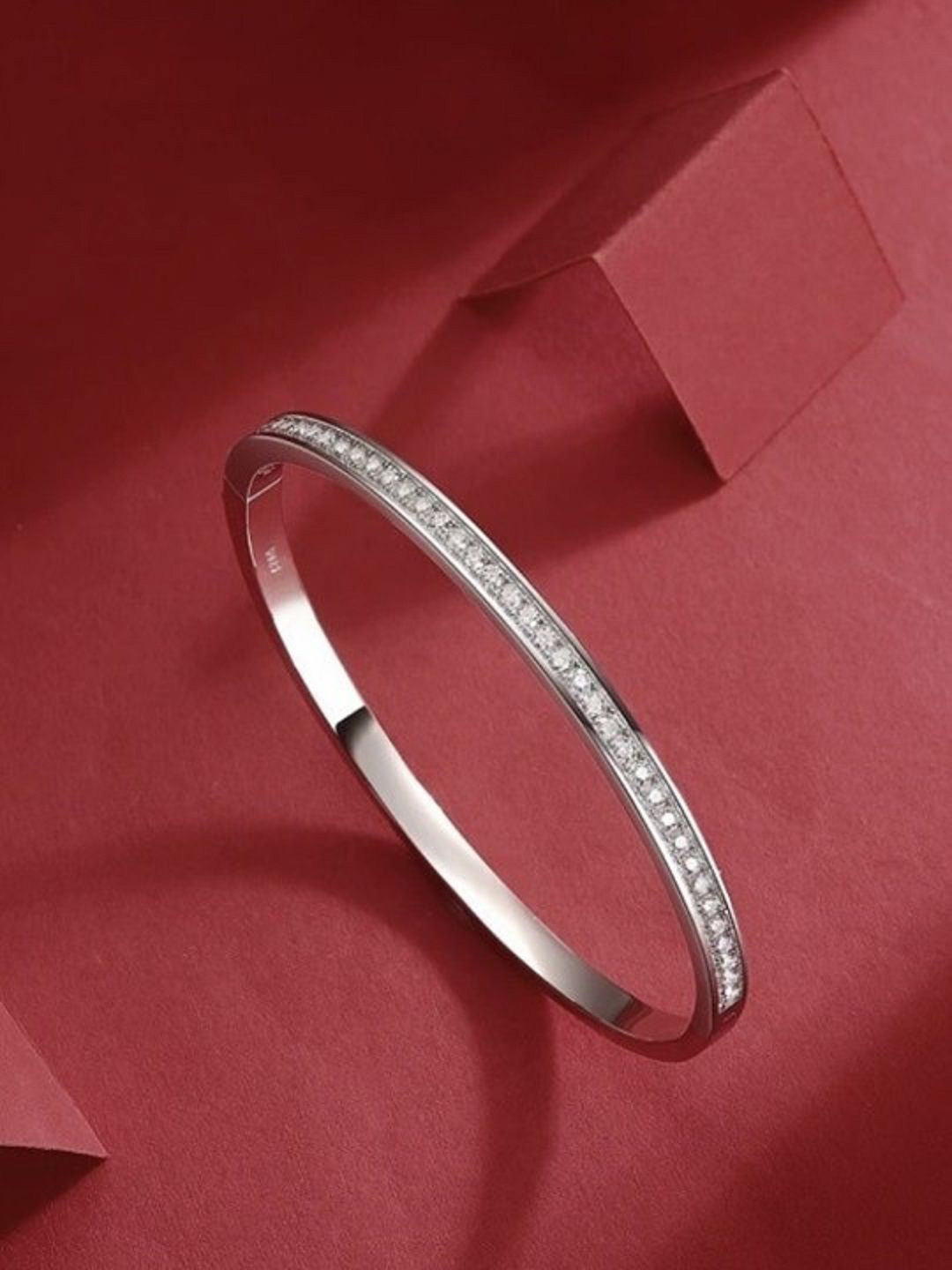 WATCHSTAR Silver-Plated Cubic Zirconia Stone Studded Kada Bracelet