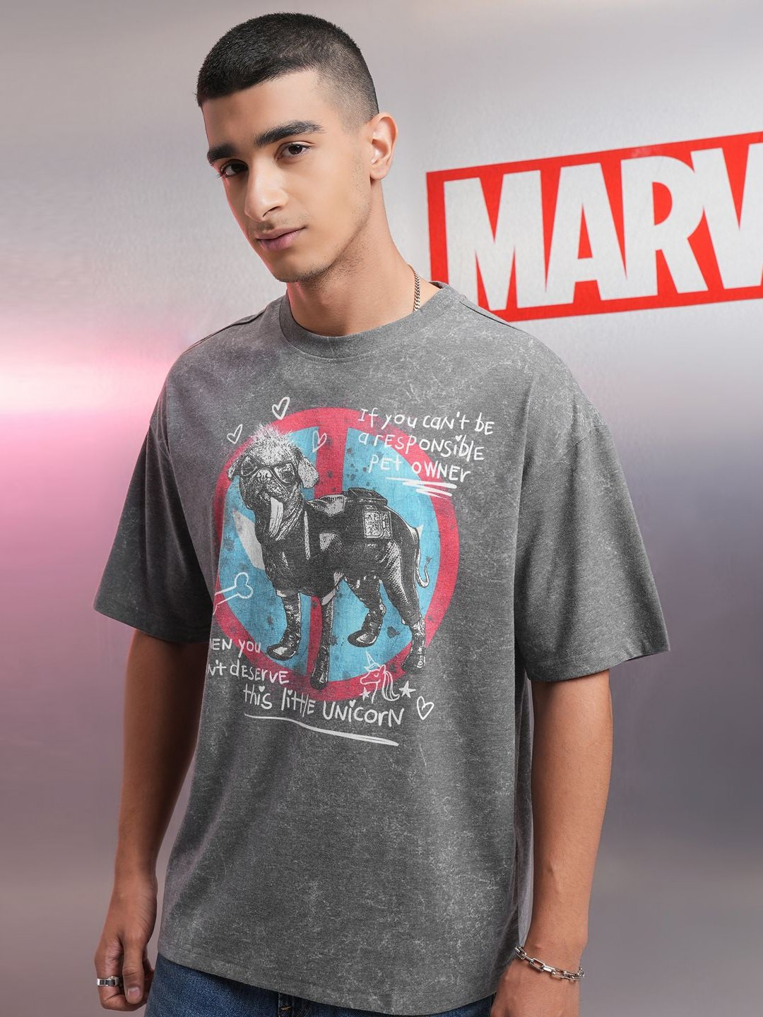 HIGHLANDER Marvel Men Deadpool Oversized Drop Shoulder Tshirt