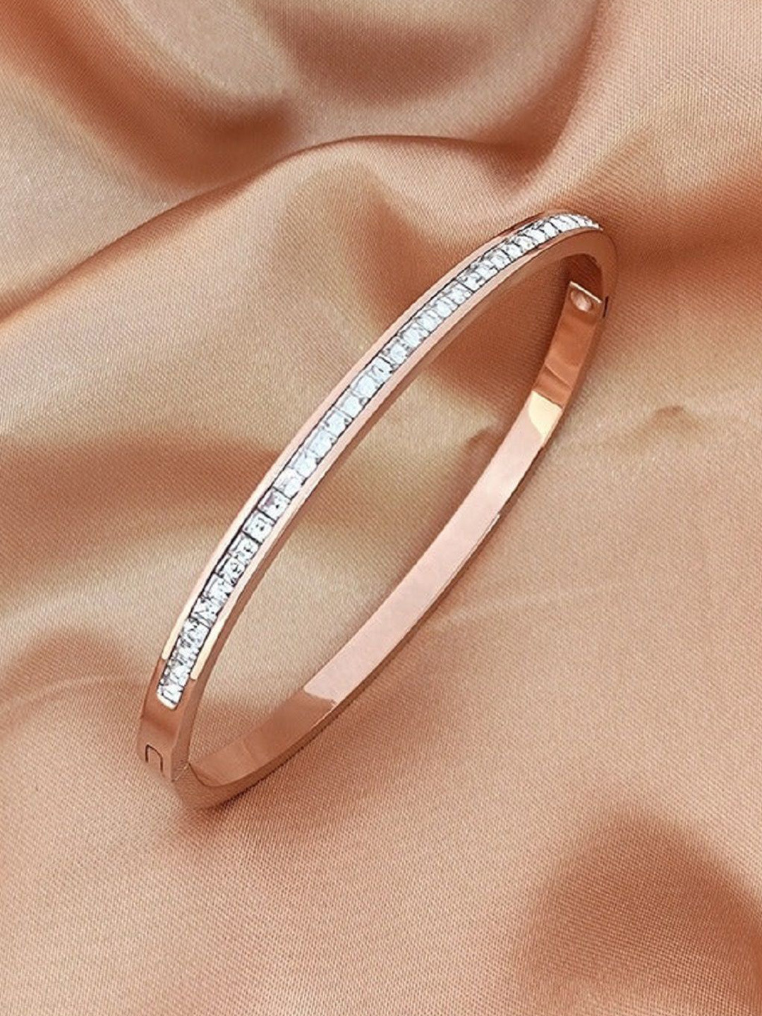 WATCHSTAR Rose Gold-Plated Cubic Zirconia Stone Studded Bangle-Style Bracelet