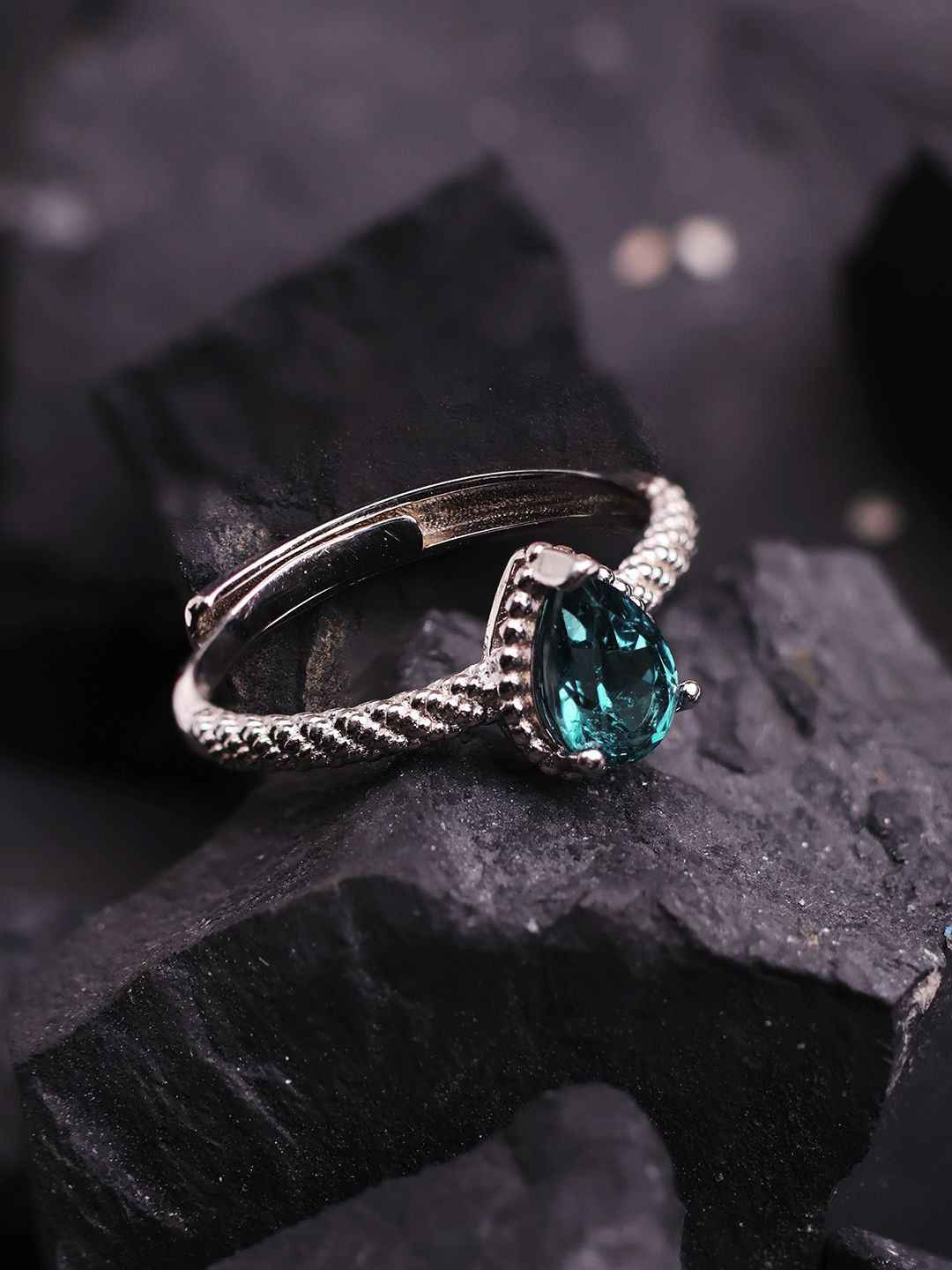 Shubhanjali Silver Topaz Stone Studded Adjustable Finger Ring