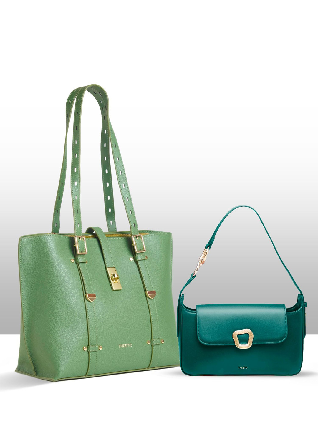 THESTO Pack Of 2 Solid Structured Shoulder Bags