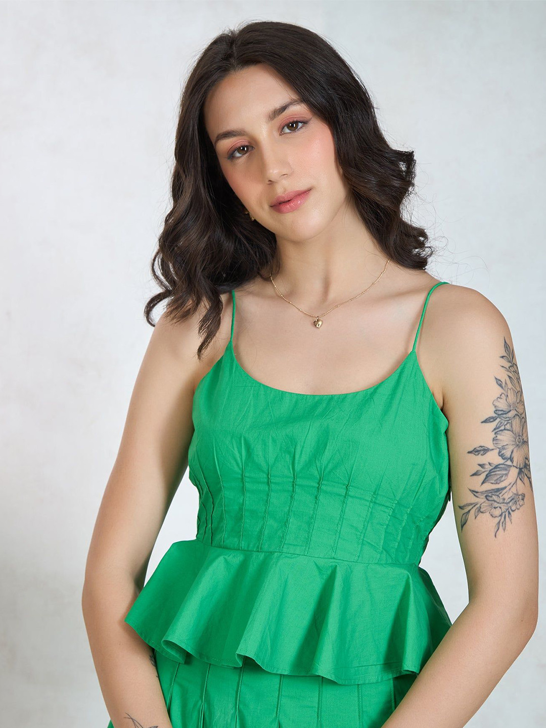 Virgio Pure Cotton Peplum Pleated Flared Hem Top