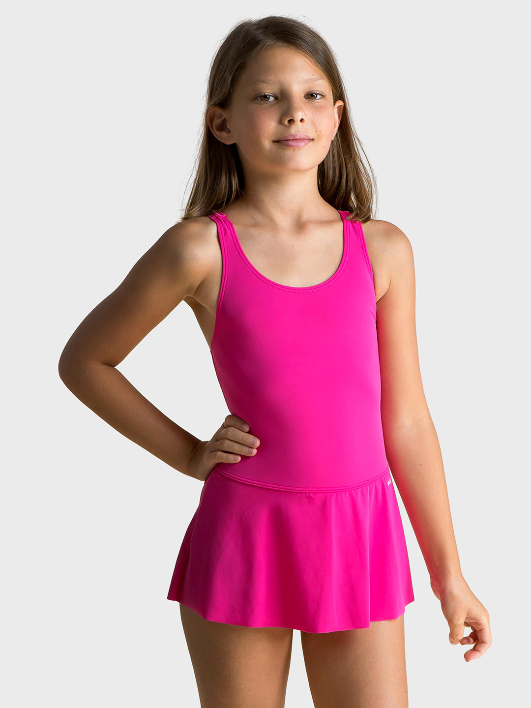 Decathlon NABAIJI - Girls Pink Sleeveless One-Piece Swimsuit With Shorts