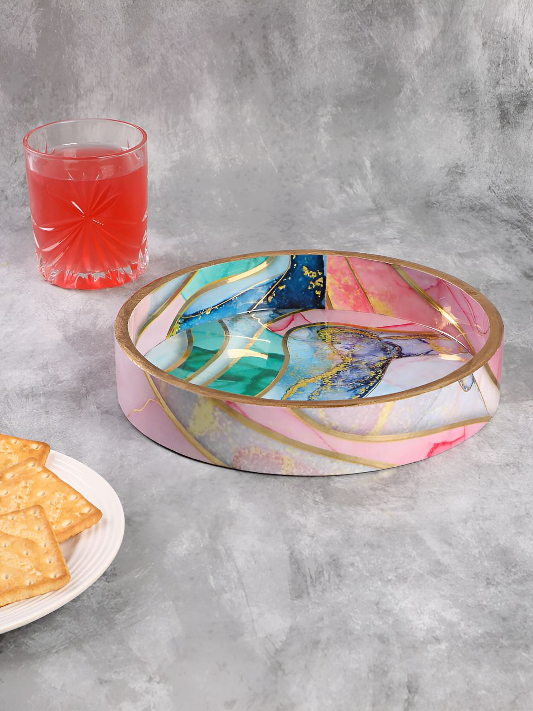 THE HOME CO. Pink & Green Glass Printed Serving Tray