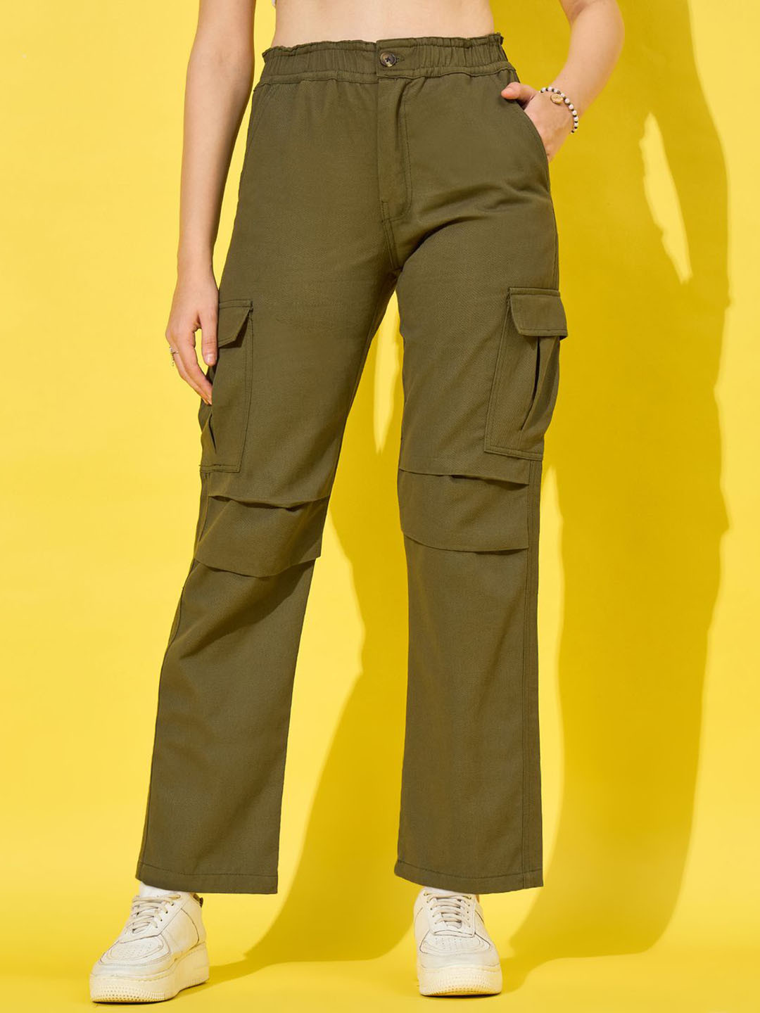 BUY NEW TREND Women Relaxed Straight Leg High-Rise Cargos Trousers