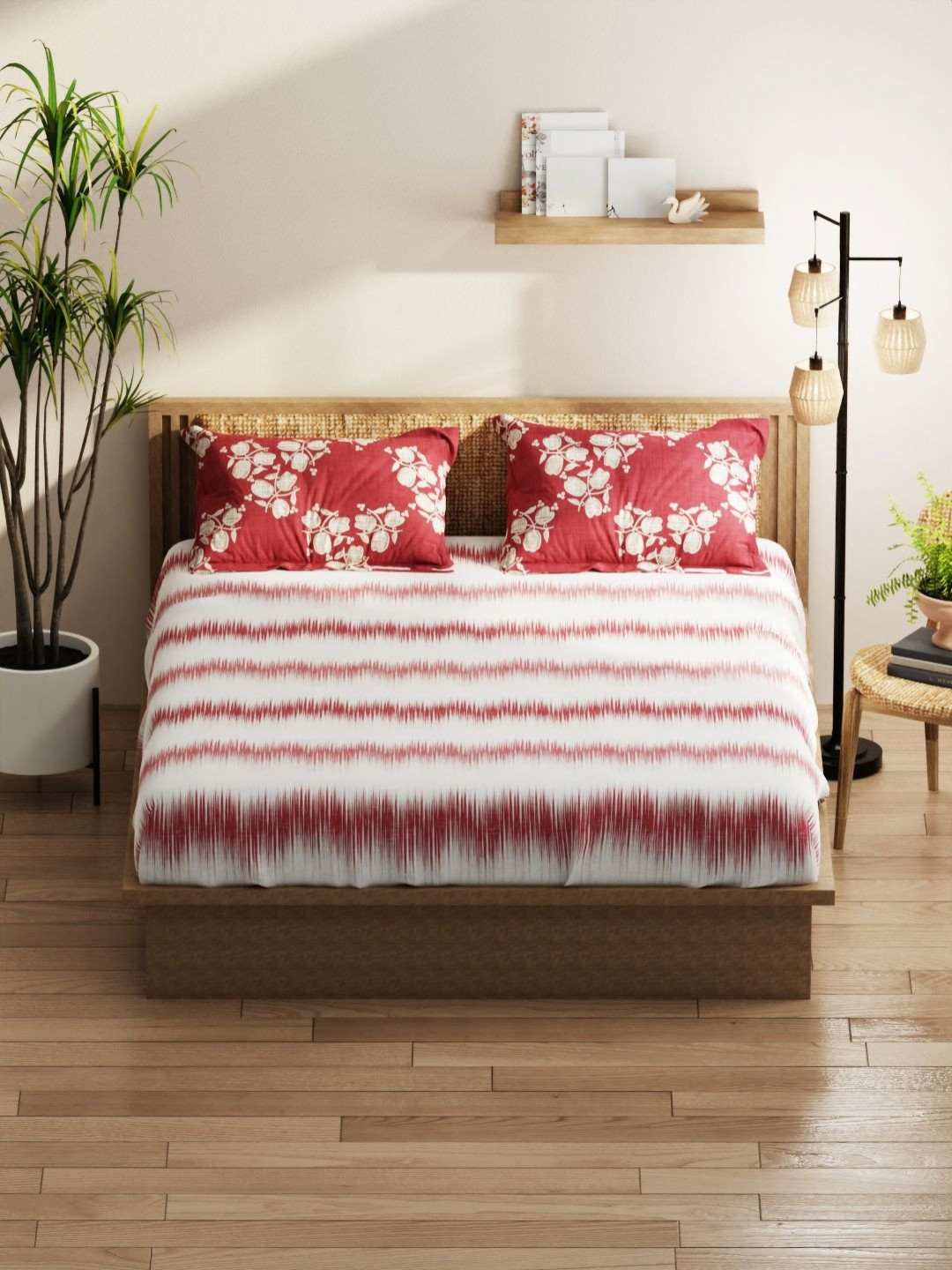 KOPA Classic Cotton Feel Pink Floral Microfiber Skin-Friendly 152 TC Queen Bedsheet with 2 Pillow Covers-218 x 239 cm