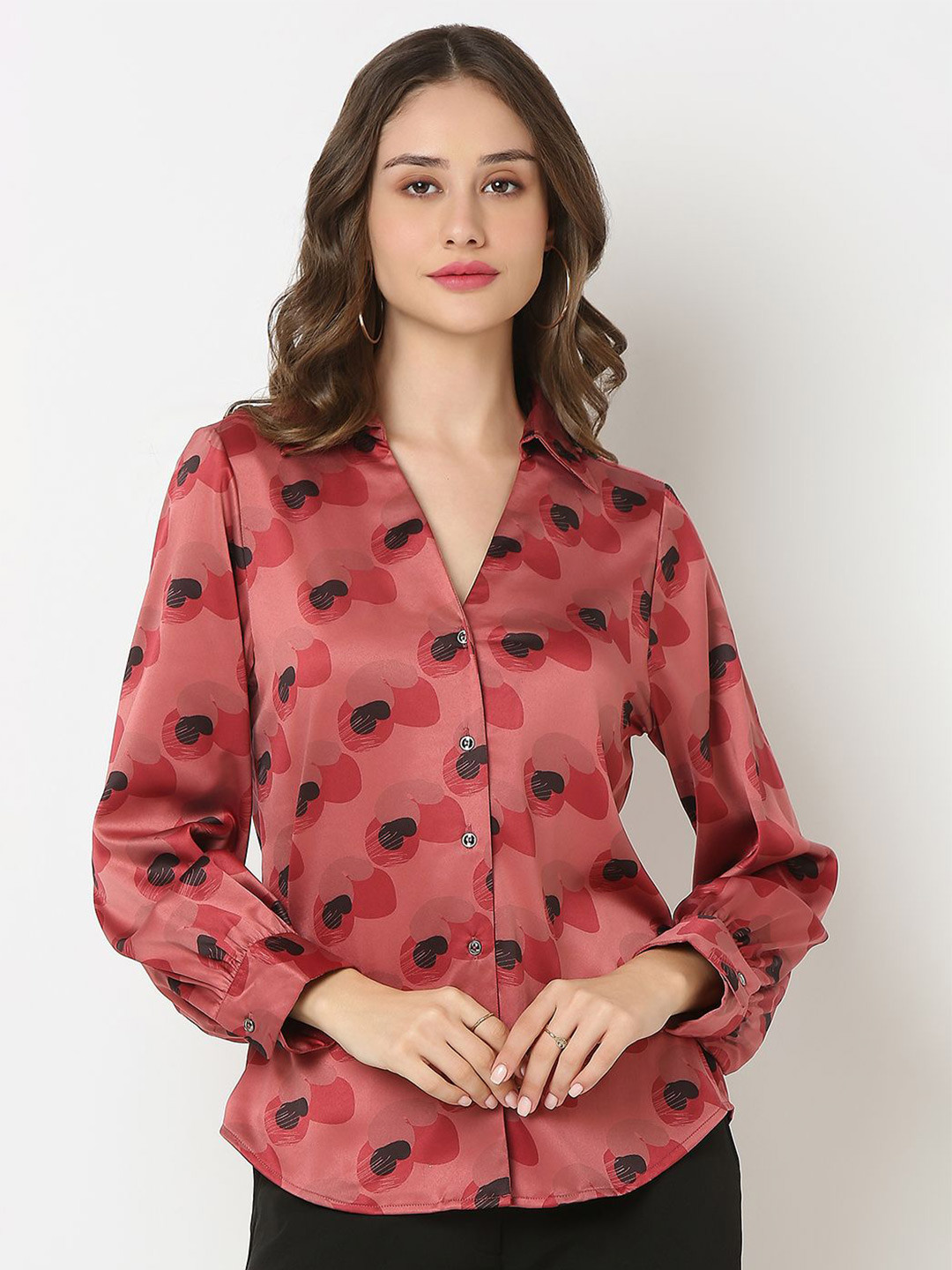 NOT SO PINK Women Premium Spread Collar Abstract Printed Formal Shirt