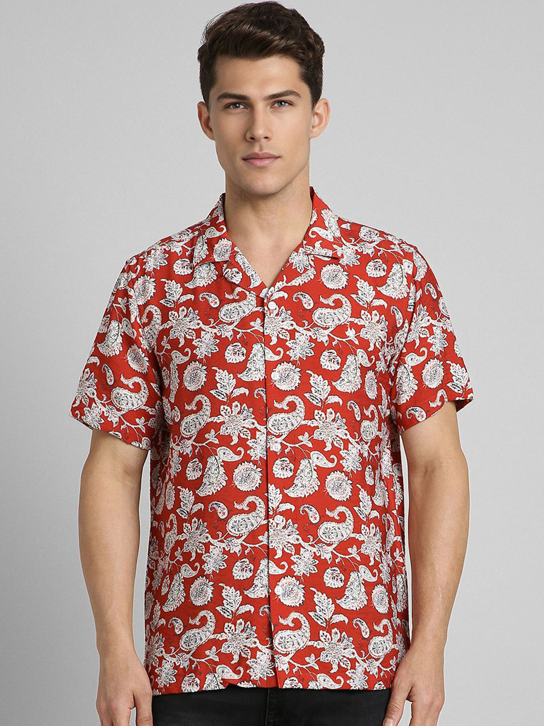 SIMON CARTER LONDON Men Cuban Collar Abstract Printed Casual Shirt