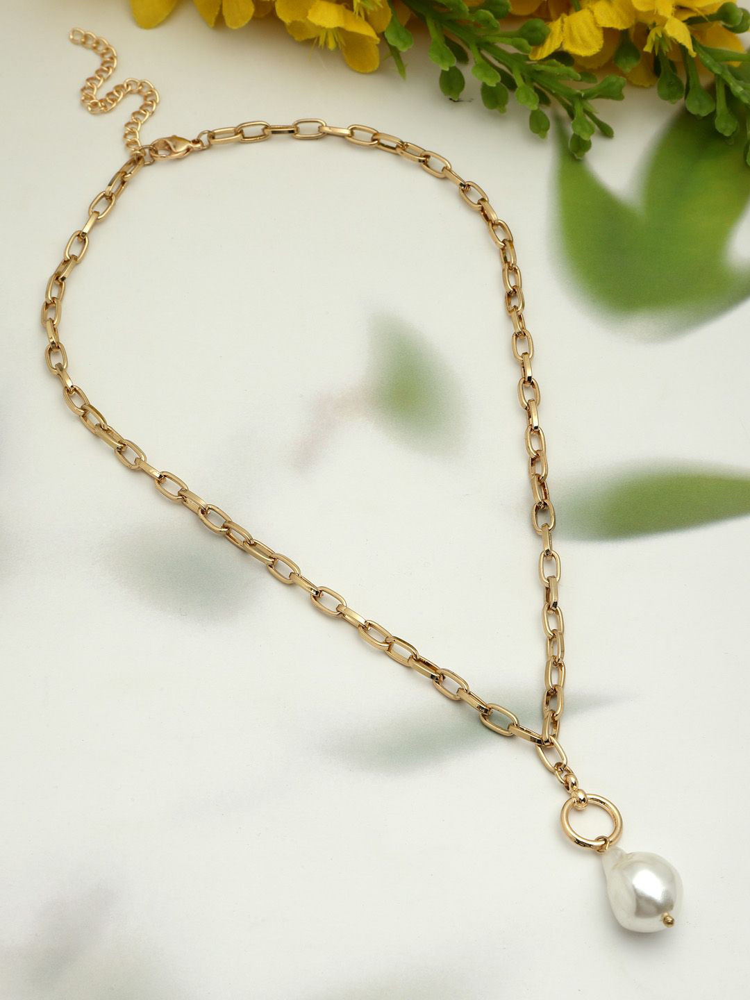 Sanjog Gold-Plated Baroque Pearls Beaded Link Chain Necklace