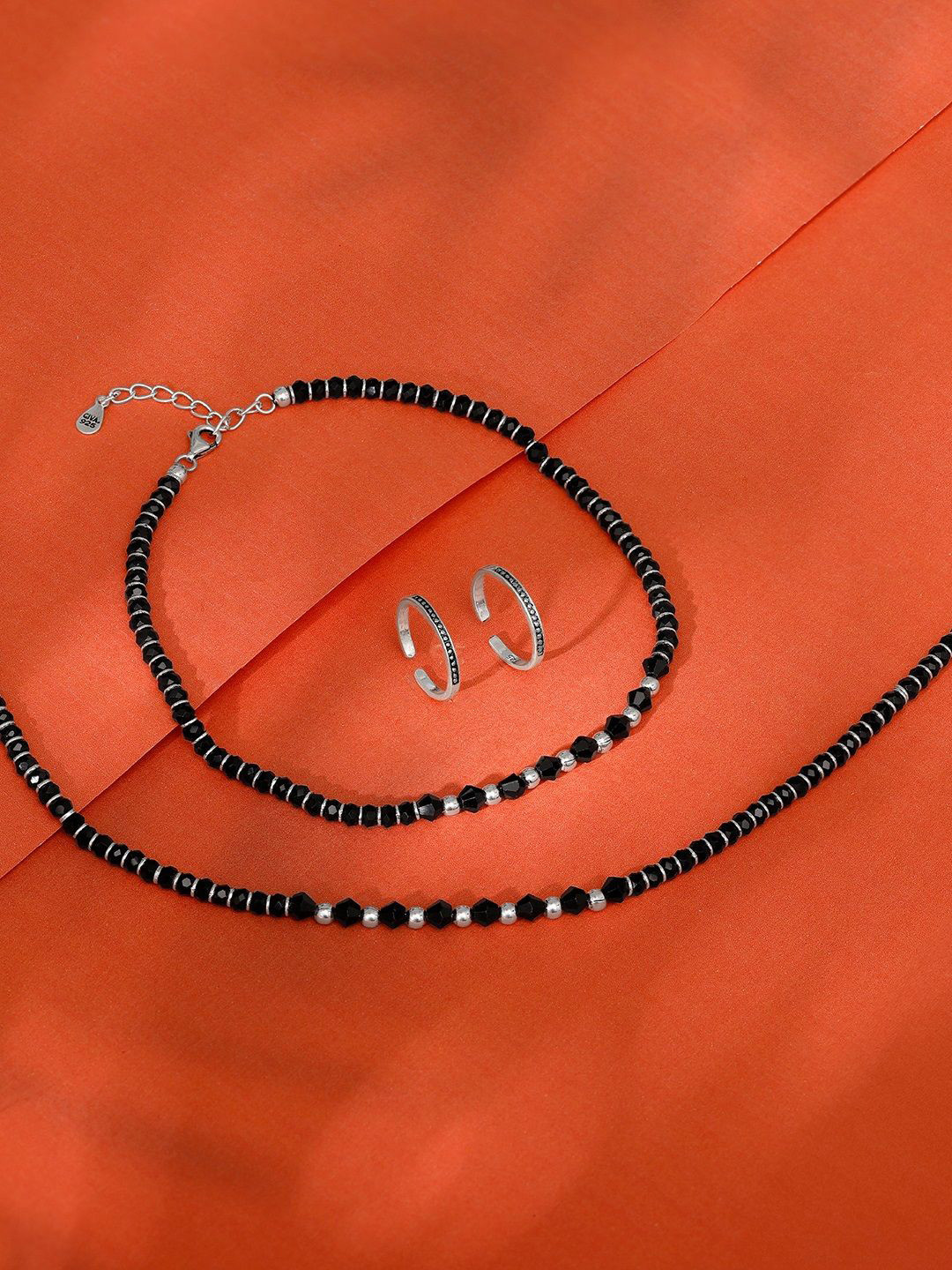 GIVA 925 Sterling Silver Oxidized Beaded Shakuntala Jewellery Set