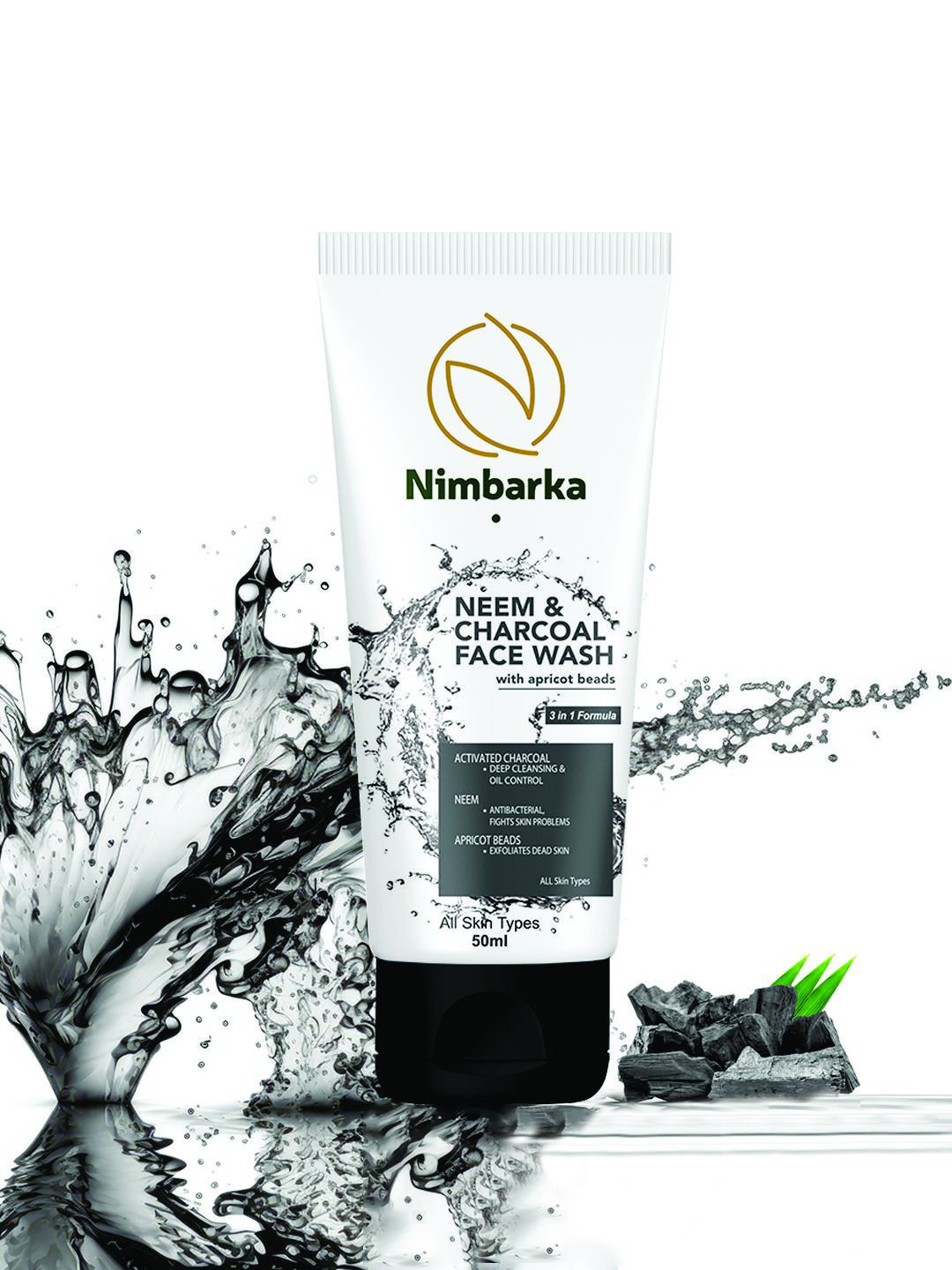 Nimbarka All Skin Types 3 in 1 Formula Neem Charcoal Face Wash With Apricot Beads - 50 ml