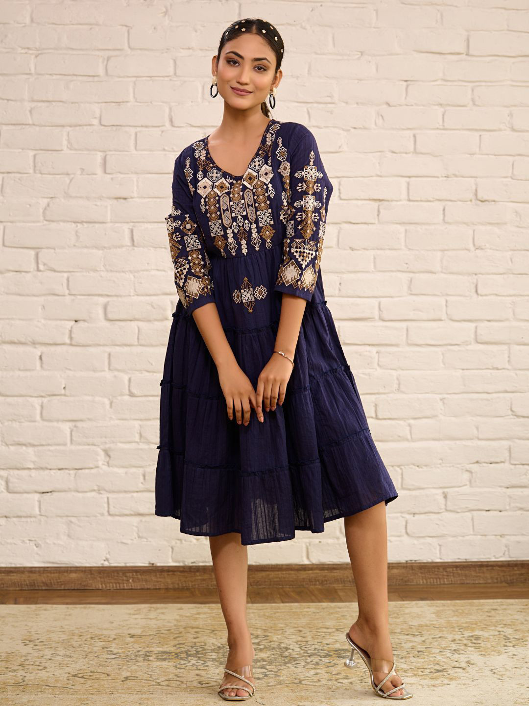 Zolo Label Women Self Design Embroidered Fit and Flare Dress