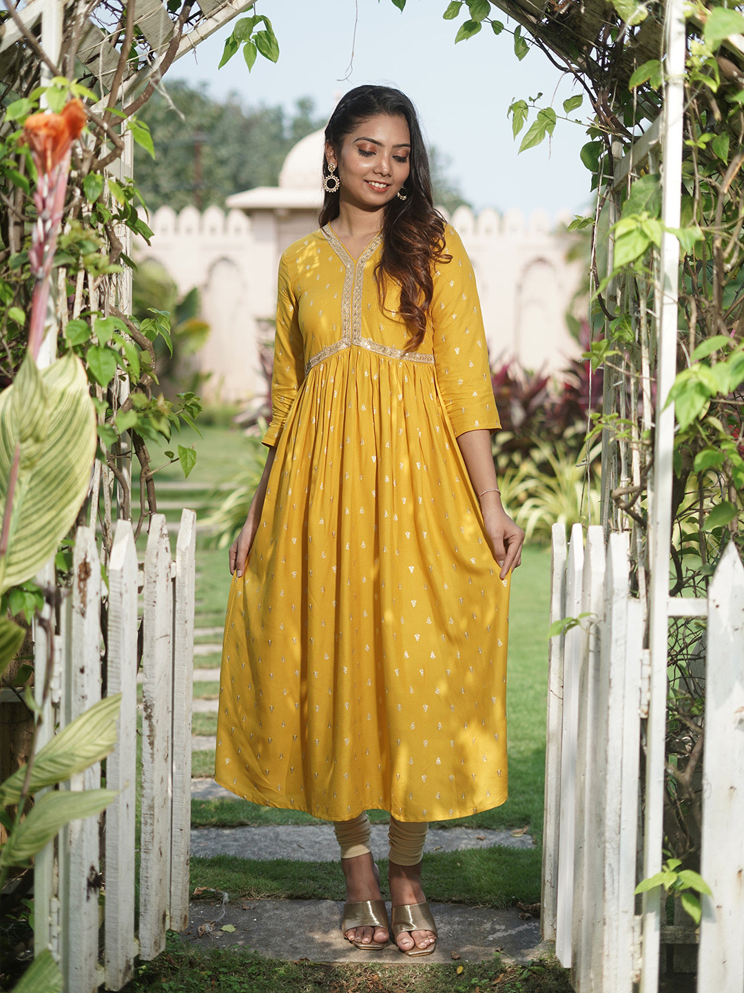 GO BOUJEE Women Ethnic Motifs Woven Design Cotton Kurta