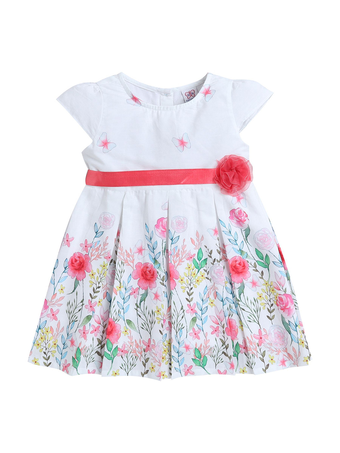 mama & bebe Girls Floral Printed Cap Sleeve Cotton Fit & Flare Dress