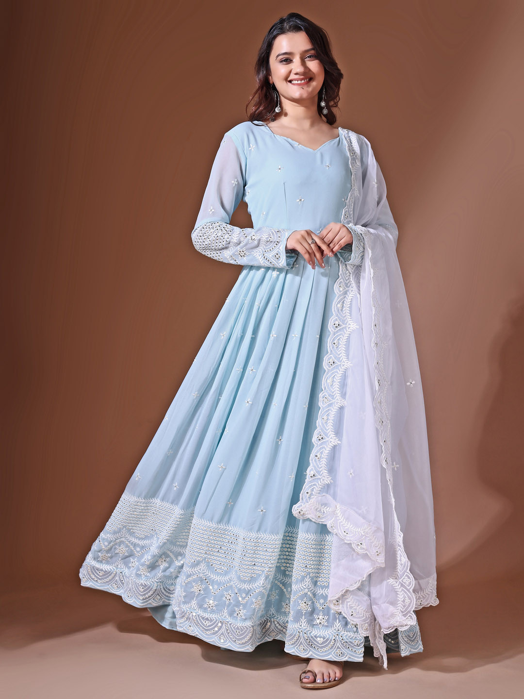 Fashionuma Women Ethnic Motifs Embroidered Thread Work Georgette Anark