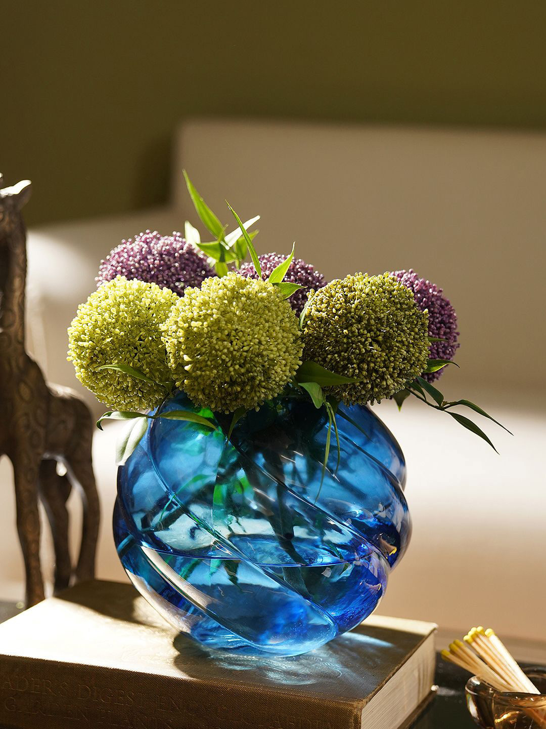 Pure Home and Living Blue Swirl Textured Glass Vase