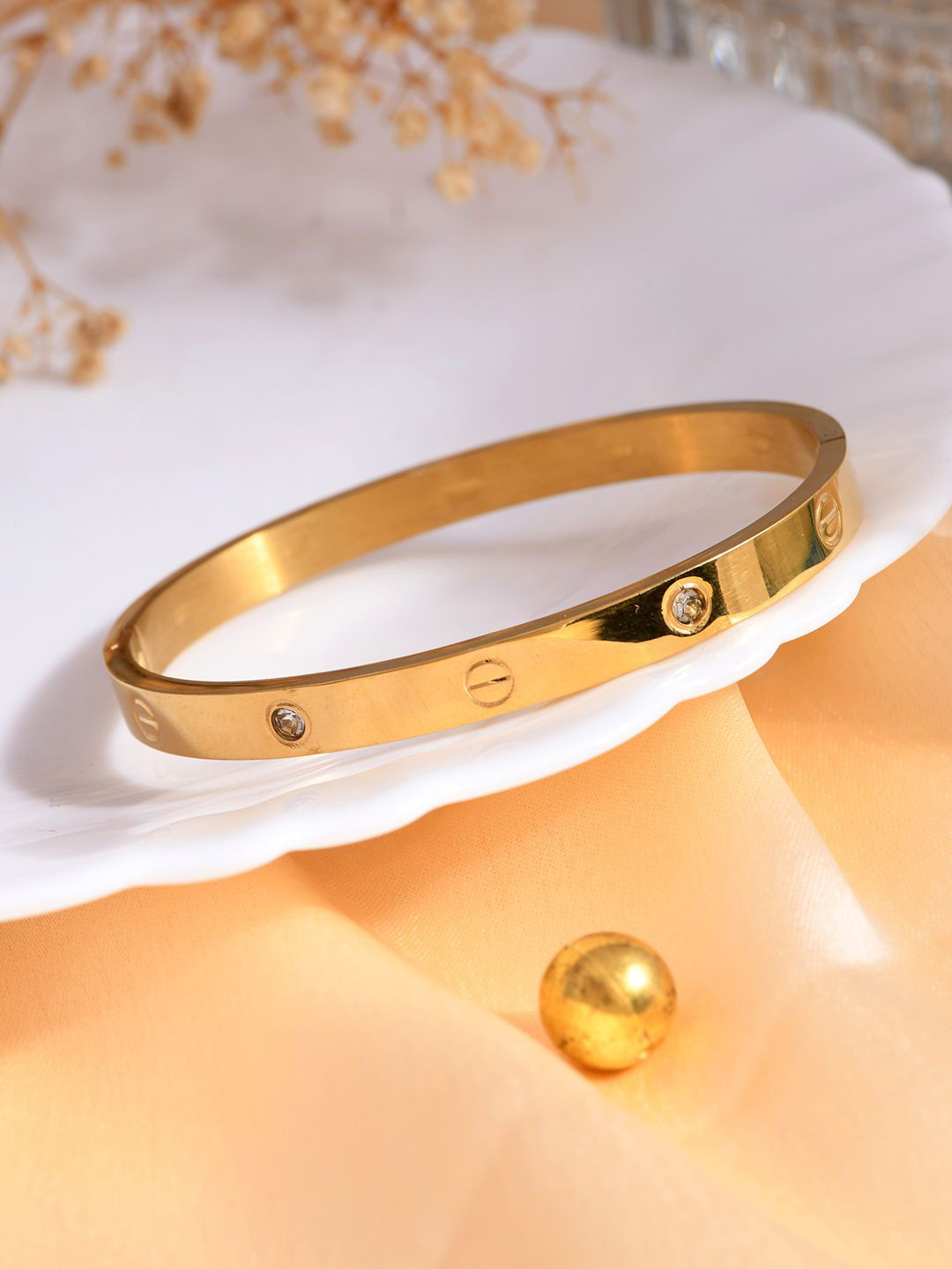 Shoshaa American Diamond Gold-Plated Kada Bracelet