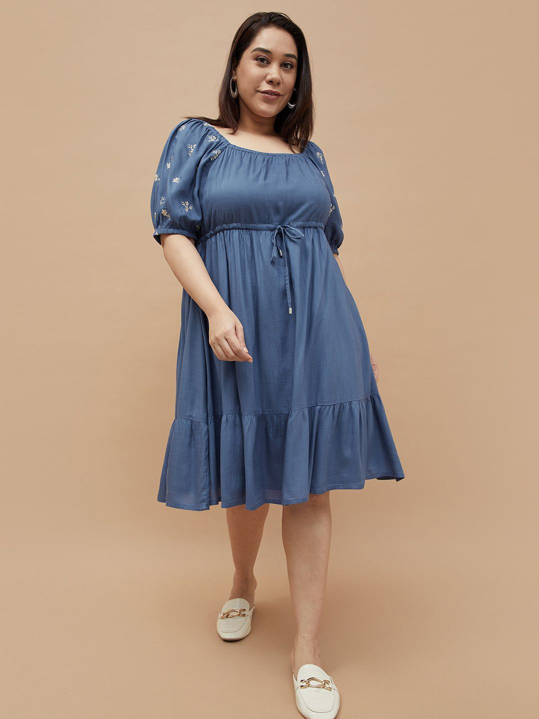 Nexus by Lifestyle Women Embroidered Puff Sleeve Empire Dress