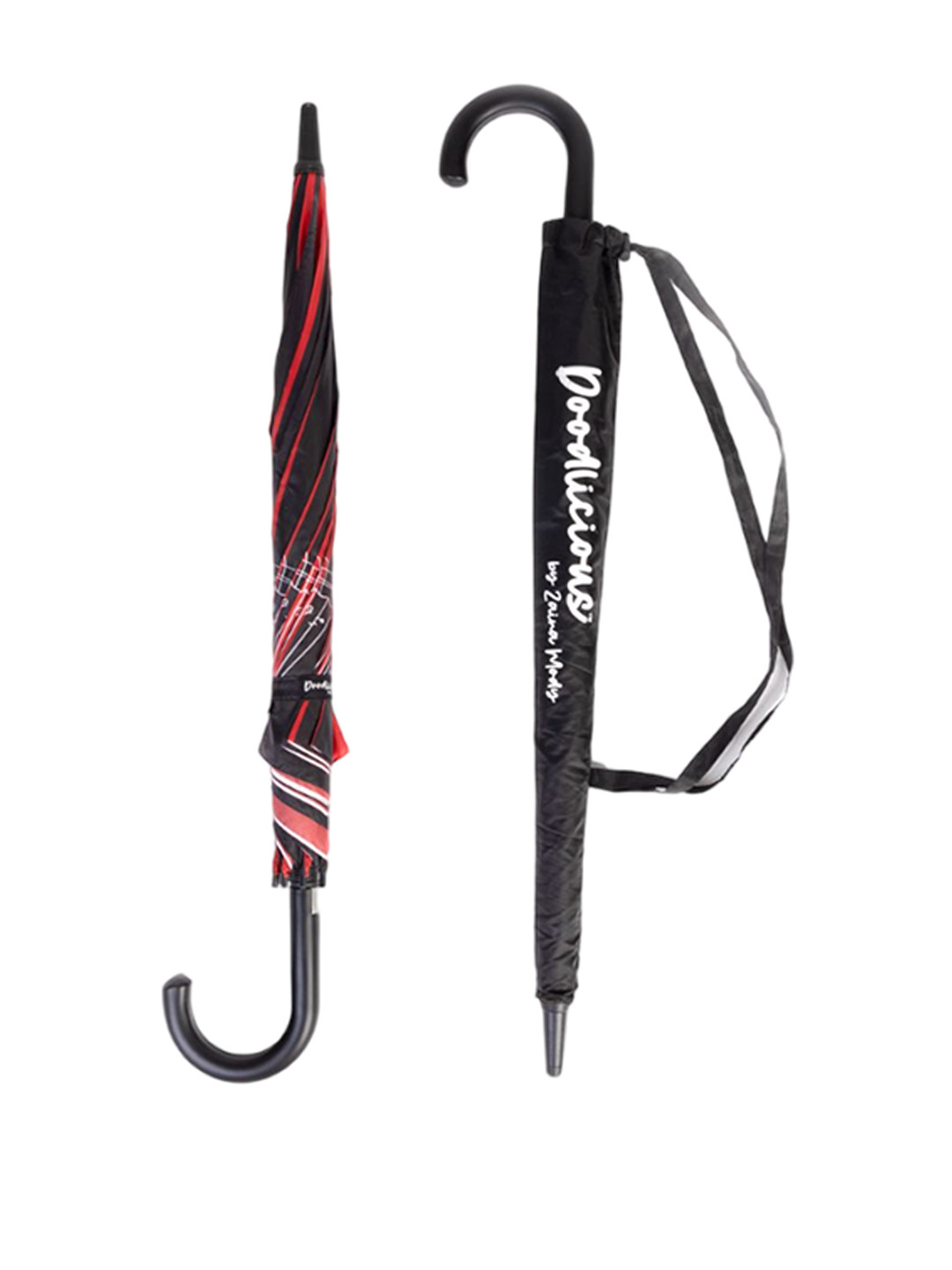 Doodlicious Red & Grey Semi-Automatic Non-Foldable Self Design Umbrella