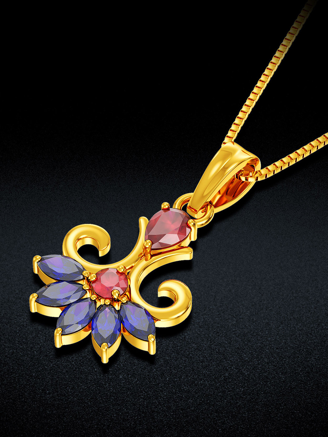 Joyalukkas 22KT Yellow Gold Floweret Gemstone Pendant