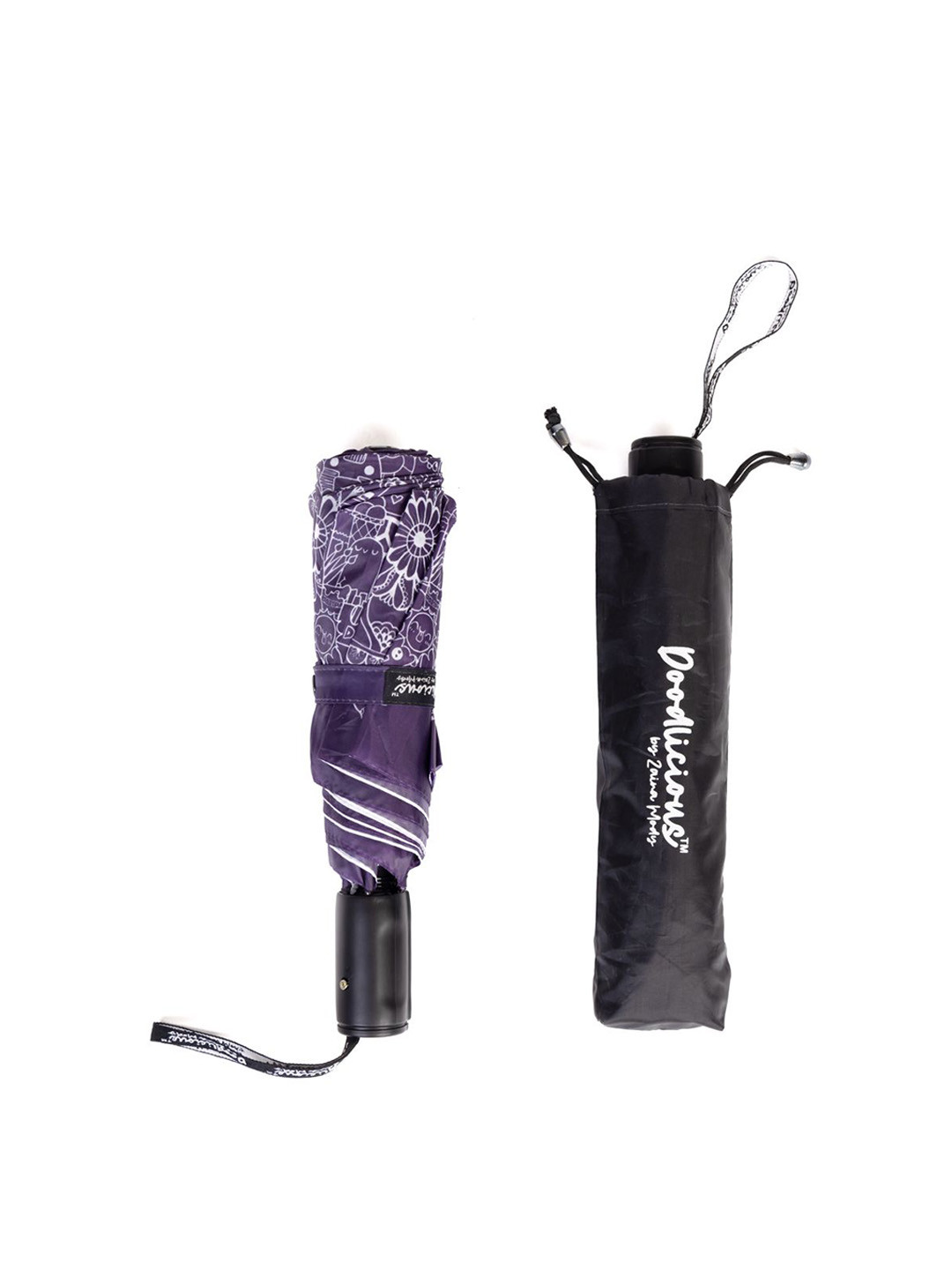 Doodlicious Purple & White Mandala Printed 12 Fold Umbrella for UV Protection With Cover