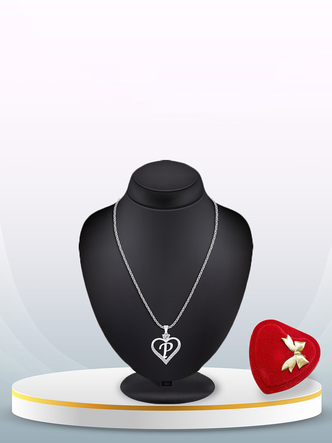 Heer Collection Silver-Plated Stainless Steel CZ Alphabet P Heart Shaped Pendant & Chain