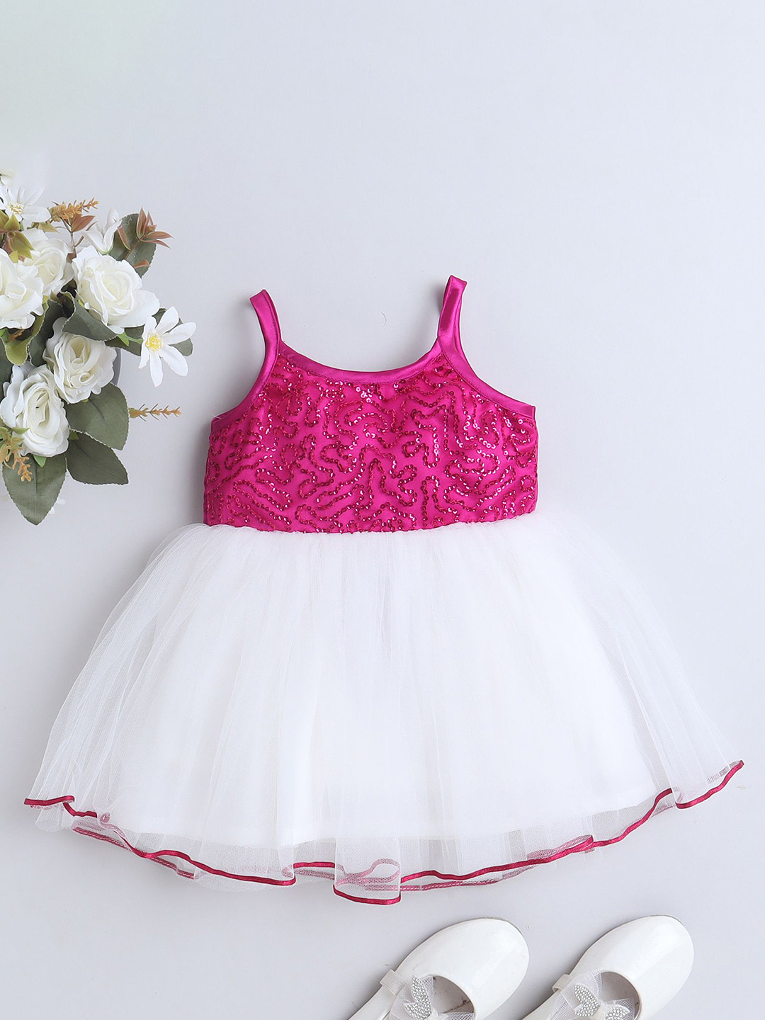 MANY FROCKS & Girl & Floral Printed Net Fit & Flare Dress