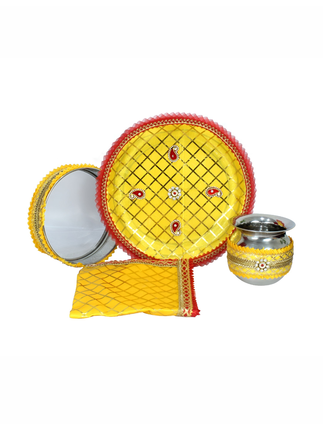 TIED RIBBONS Red & Yellow Karwa Chauth Pooja Thali Set