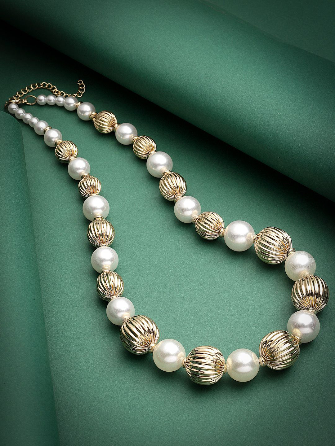 Sanjog Gold-Plated Textured Beads and Pearls Beaded Necklace