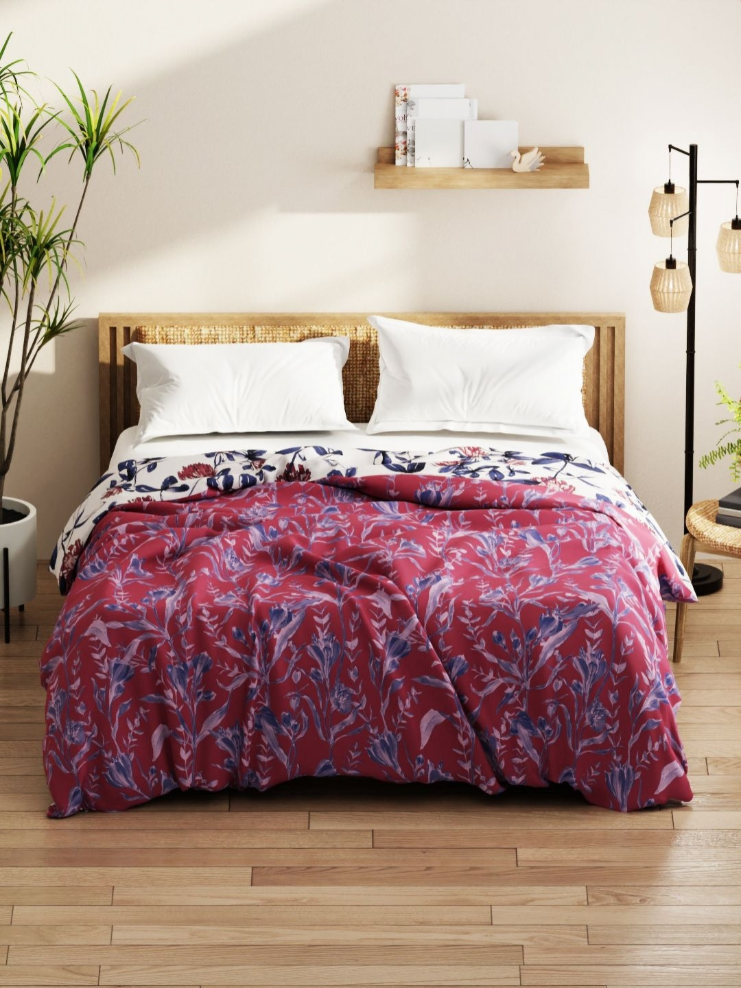 KOPA Rose & White Floral Printed Microfiber AC Room 150 GSM Double Bed Comforter