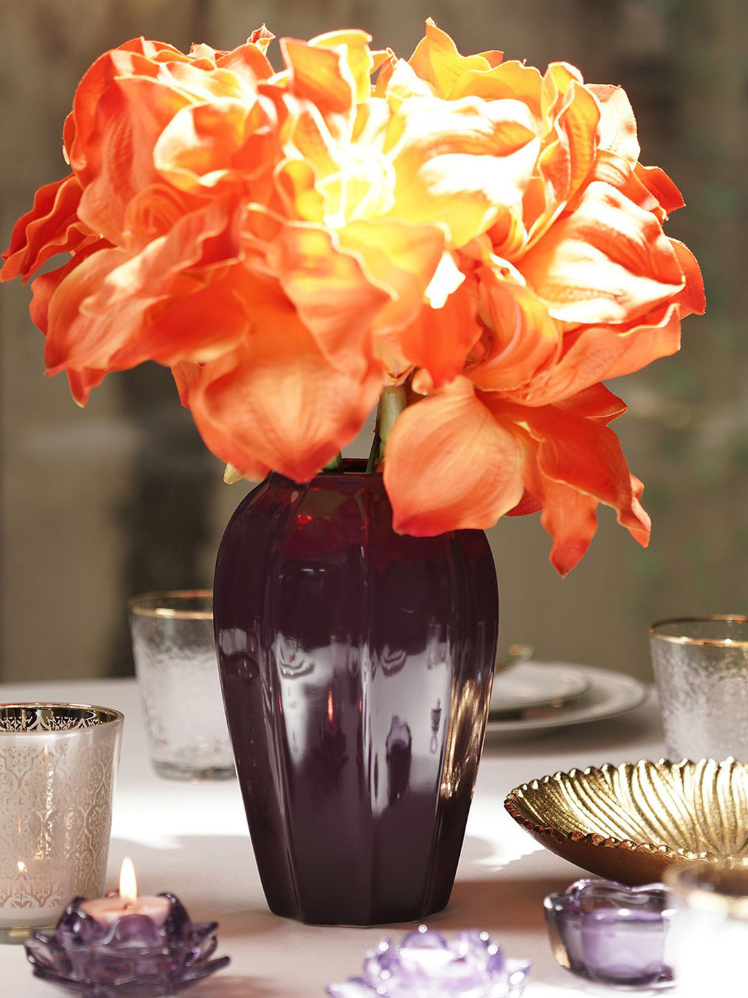 Pure Home and Living Purple Textured Ceramic Flower Vase