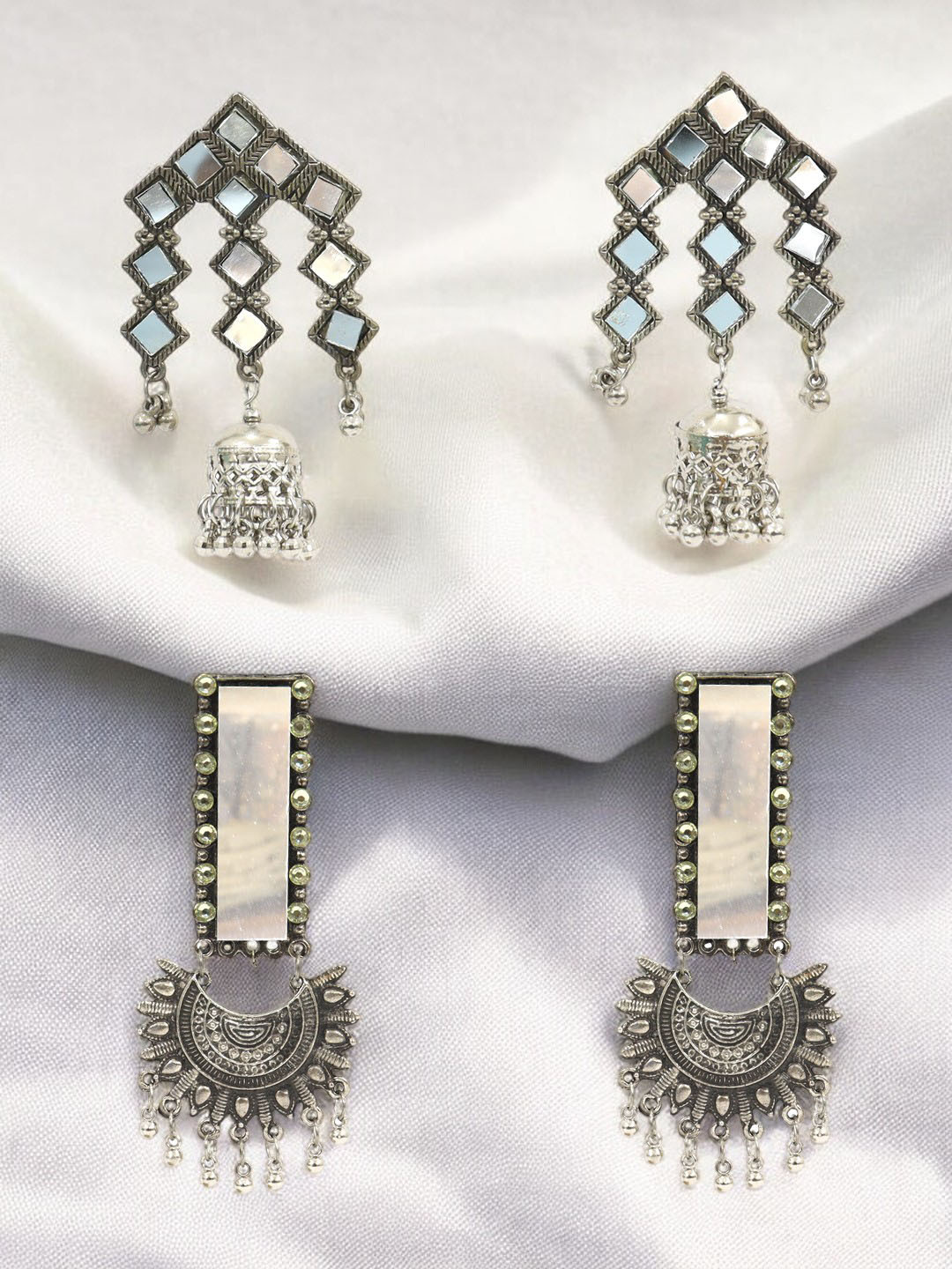 VAGHBHATT Set of 2 Sterling Silver Classic Oxidised Dangle Retro Drop Earrings