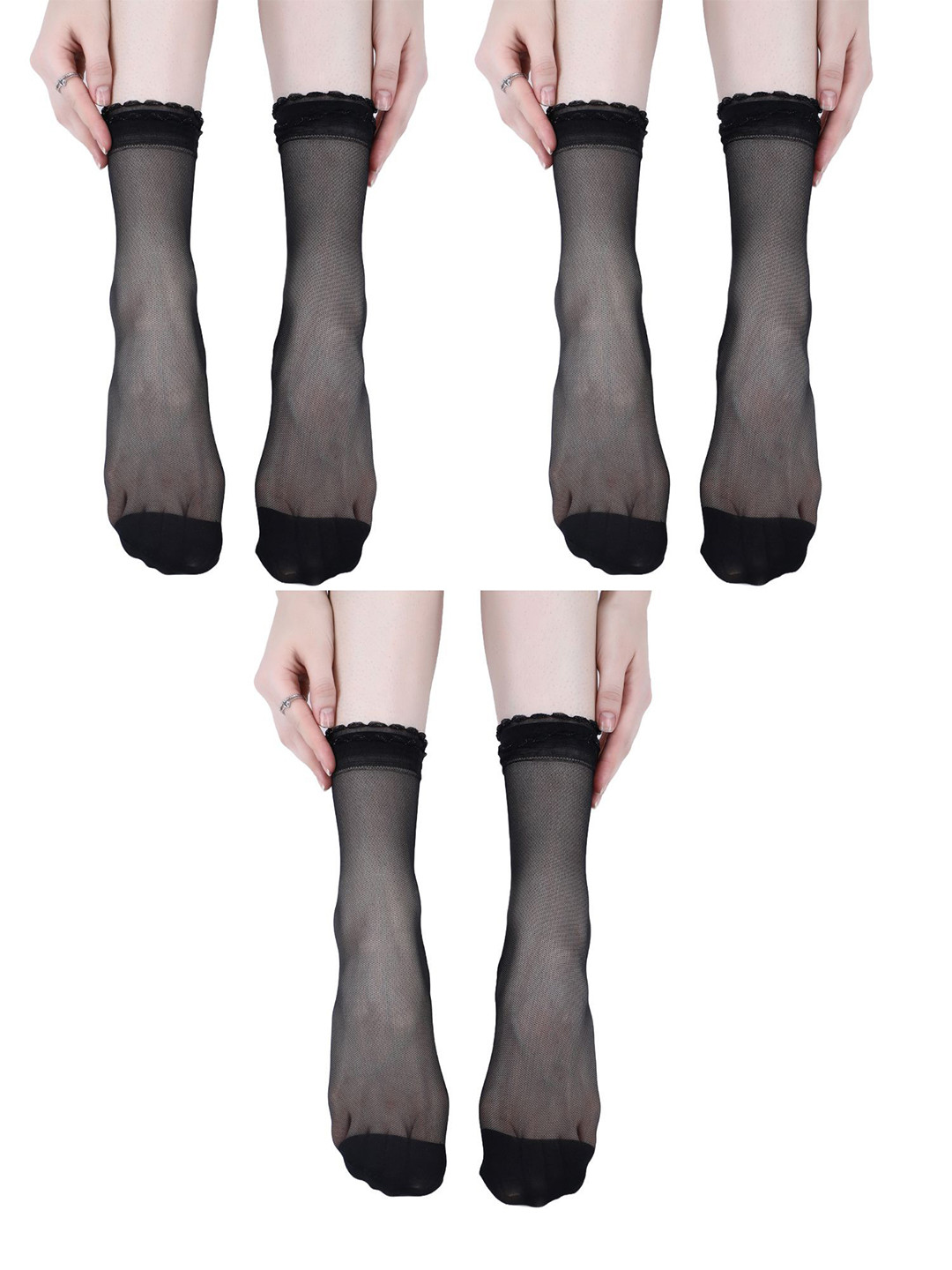 N2S NEXT2SKIN Pack of 3 Women Sheer Ankle Length Without Thumb Transparent Socks