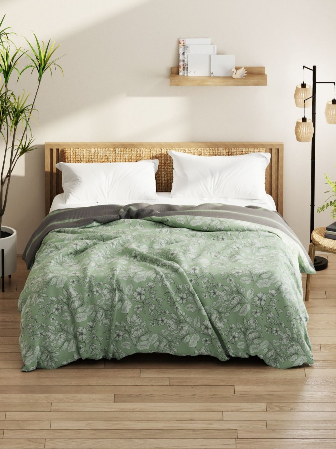 KOPA Green & Grey Floral Printed Microfiber AC Room 120 GSM Double Bed Comforter