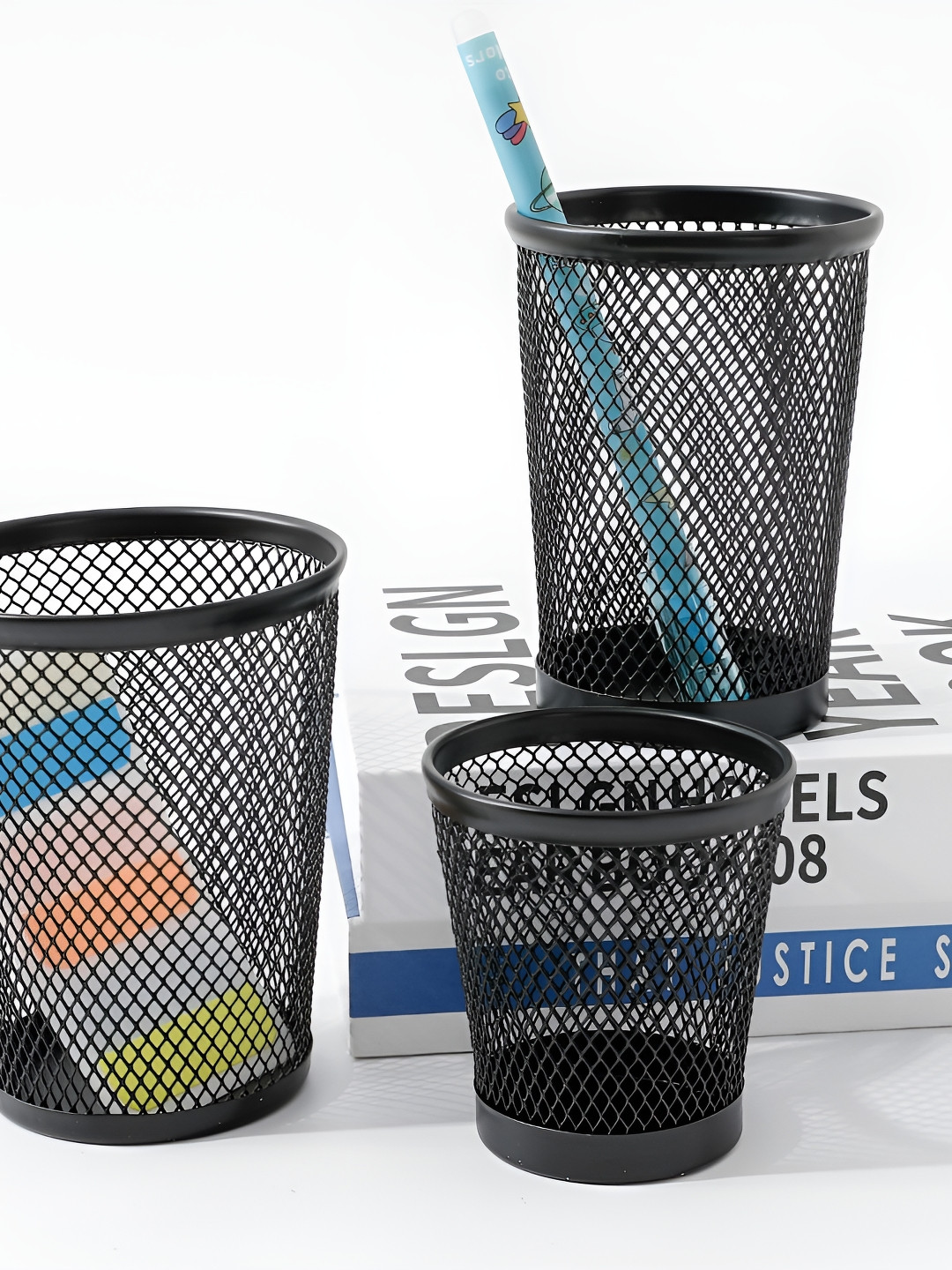 UMAI Black 3 Pieces Self Design Metal Desk Organisers