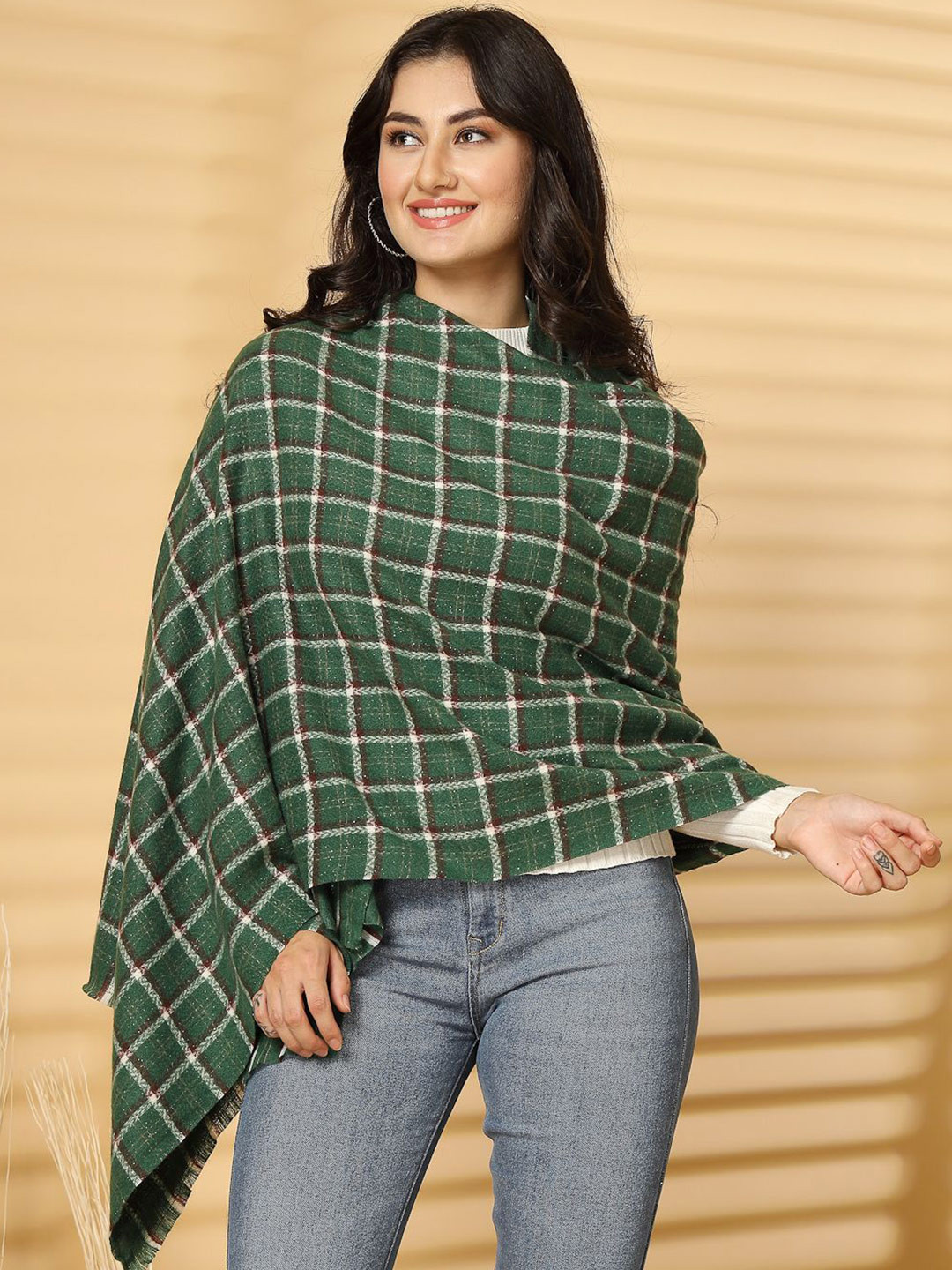 Mafadeny Women Woven Design Checked Stole