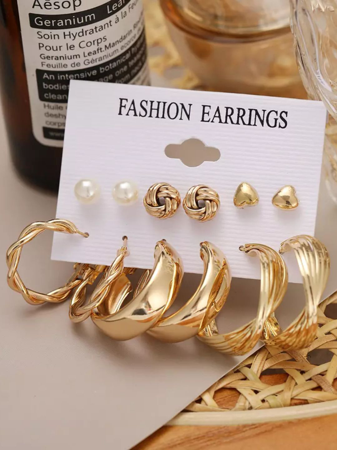 Pinapes Set Of 15 Gold-Plated Contemporary Beaded Oxidised Drop Earrings