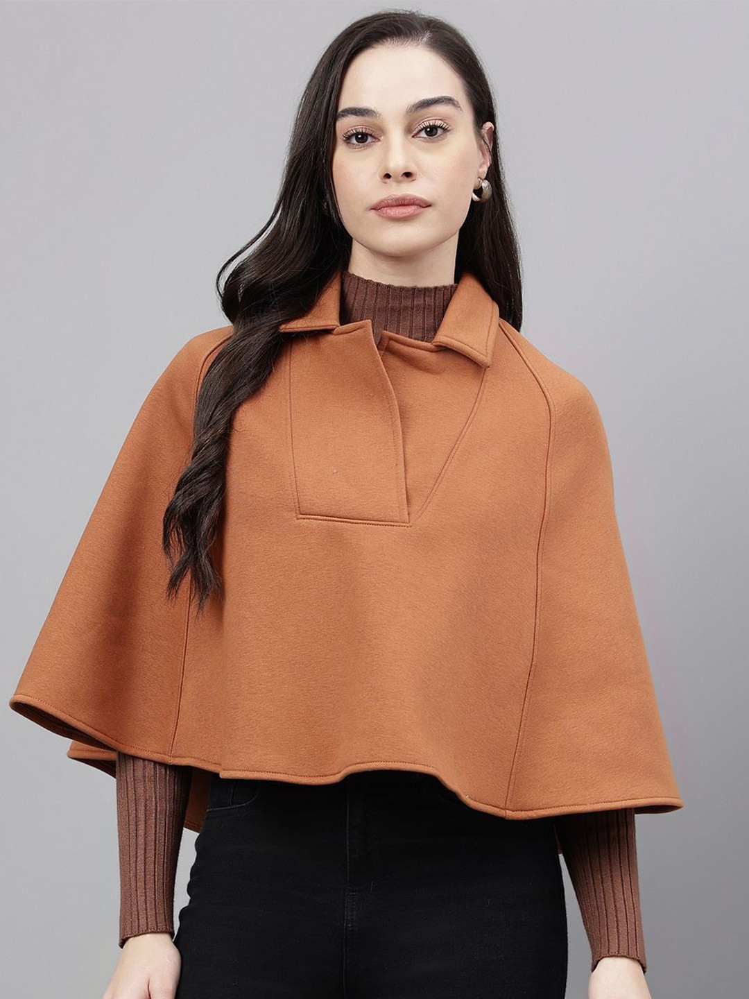 Xpose Women Solid Lapel Collar Wool Pullover Sweater