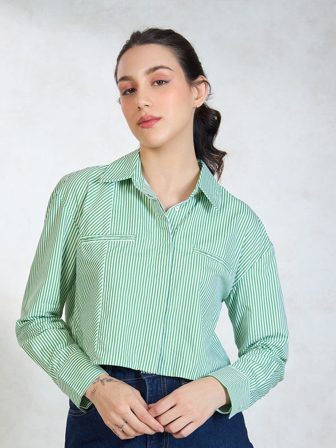 Virgio Pure Cotton Green-Striped Shirt
