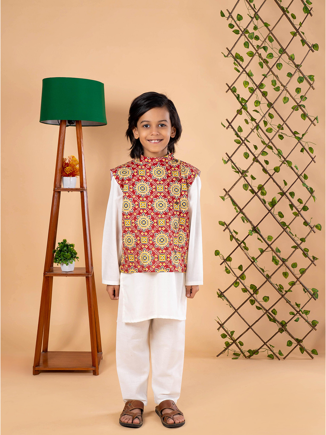 BEBE UNICORN Boys Mandarin Collar Pure Cotton Straight Kurta with Trouser and Jacket