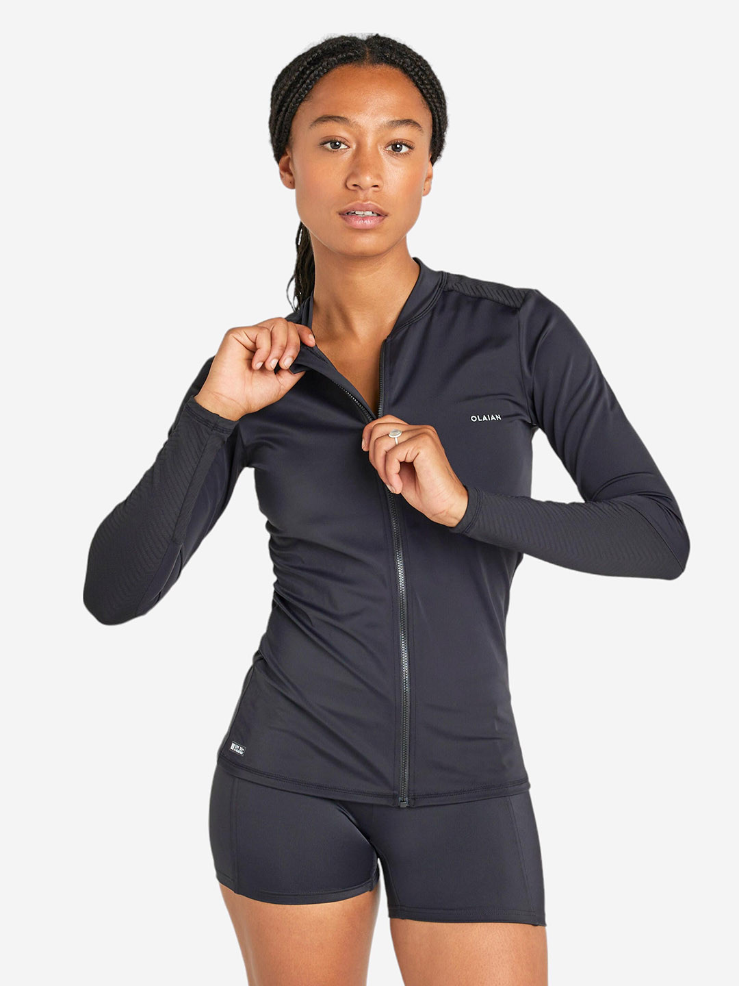 Decathlon Olaian Womens Black Full-Zip Uv Protected Surfing T-Shirt