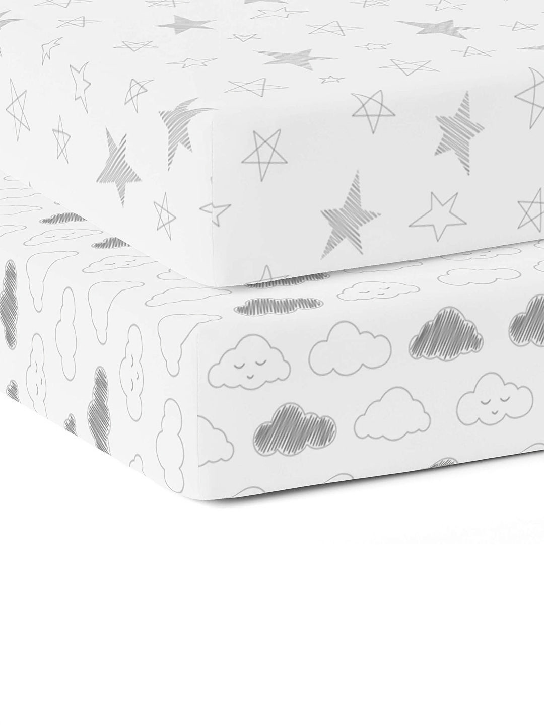 The White Cradle White Conversational Cotton Skin-Friendly 120 TC Fitted Crib 2 Bedsheet -72 x 36 x 12 cm