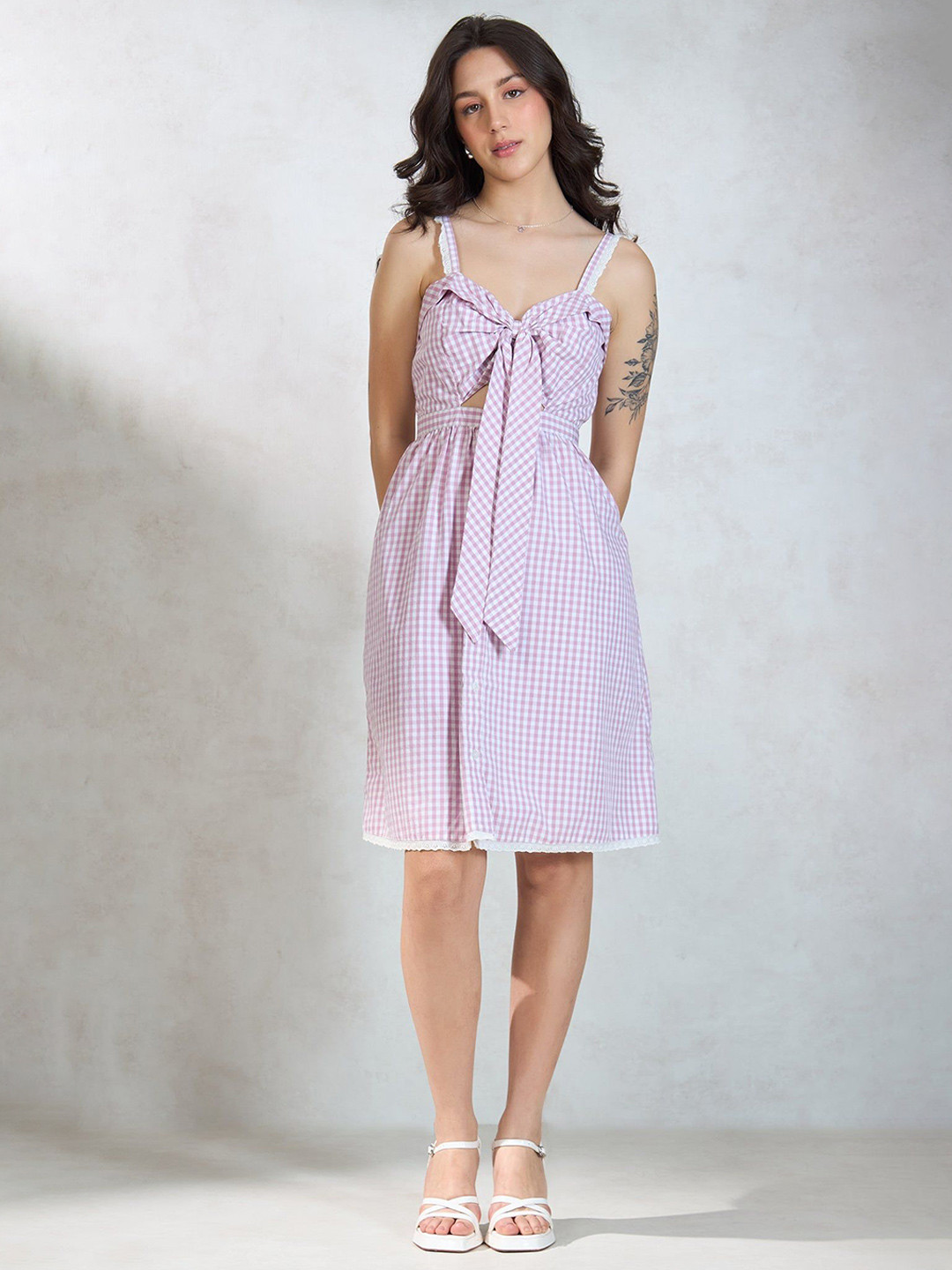 Virgio Pure Cotton Front Tie Lace Detail Dress