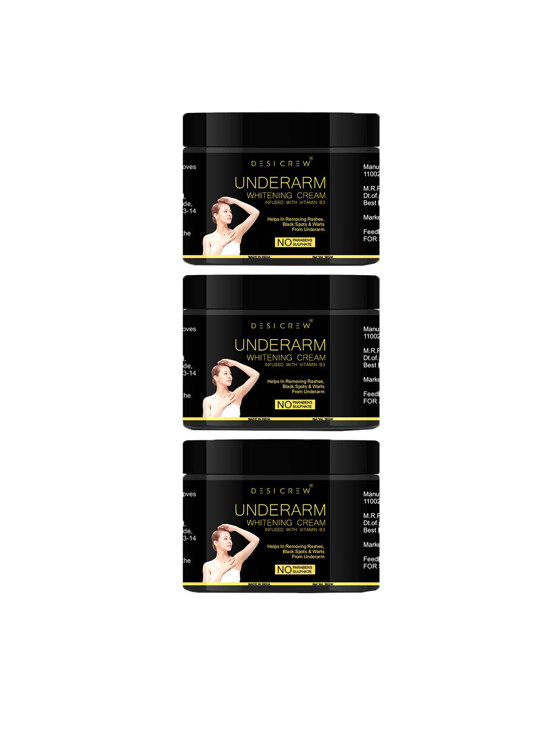 Desi Crew Set Of 3 Underarm Whitening Cream Infused With Vitamin B3 - 50g Each