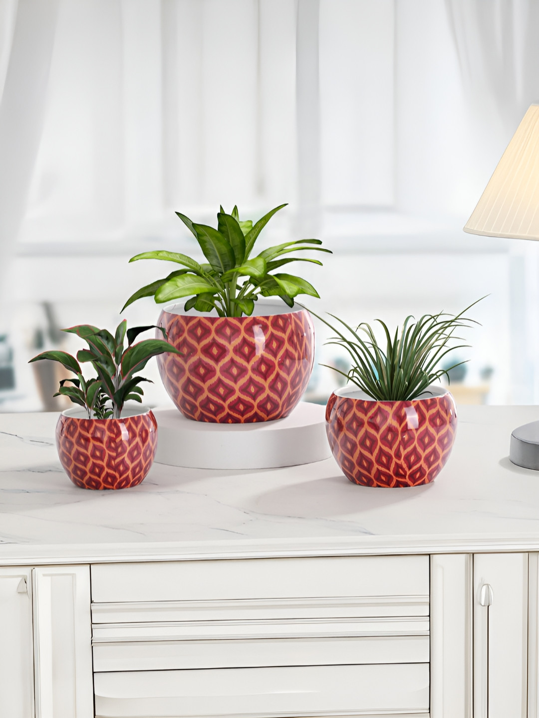 Homspurts Apple Bowl Planter Pink & Yellow 3 Pieces Printed Metal Planters