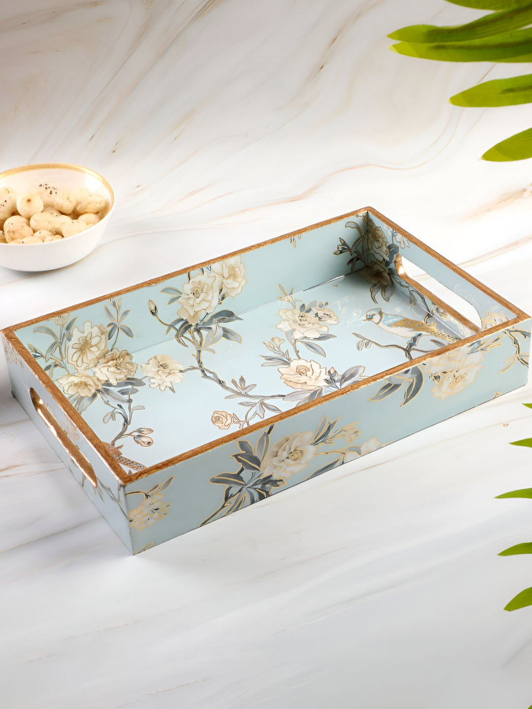 THE HOME CO. Blue Printed Glass Serving Tray