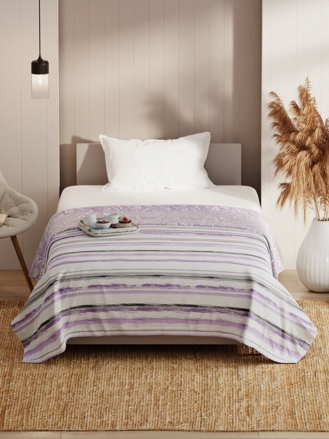 KOPA Bio Soft Cotton Grey & White Striped Microfiber AC Room 150 GSM Single Bed Dohar