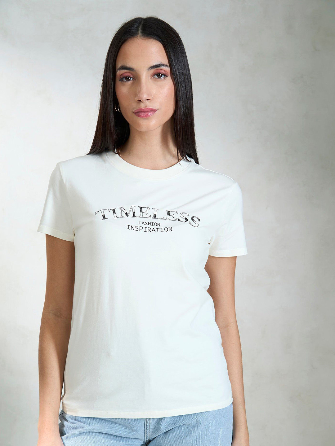 Virgio Pure Cotton Jersey Knit Cream Tee